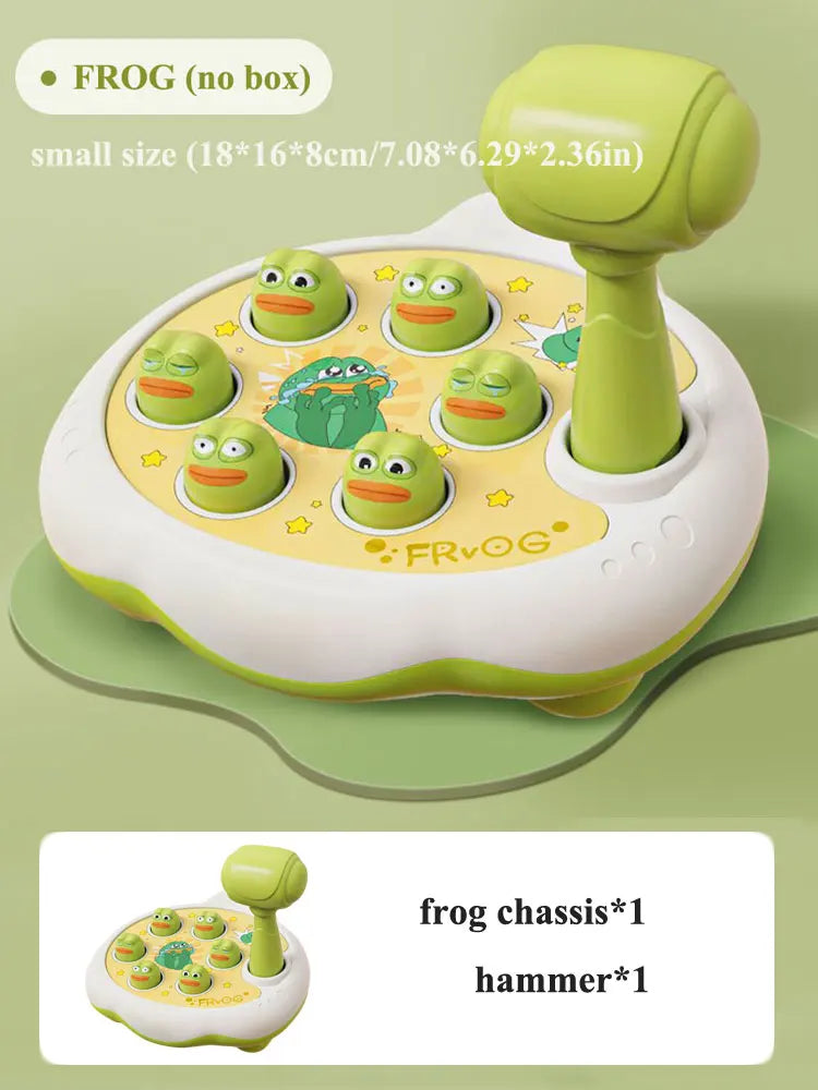 Frog pounding toy with green hammer, no box, small size 18 by 16 by 8 cm