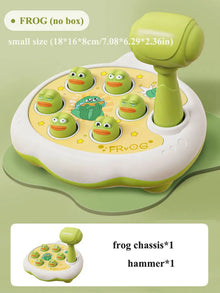 Frog pounding toy with green hammer, no box, small size 18 by 16 by 8 cm