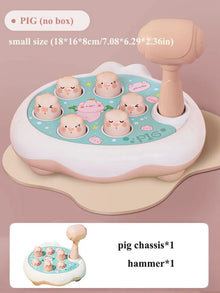 Pig pounding toy with pink hammer, no box, small size 18 by 16 by 8 cm