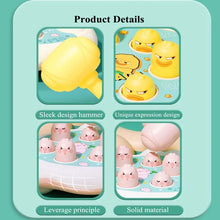Four product detail panels showing the hammer, duck faces, pig faces and a tapping hand