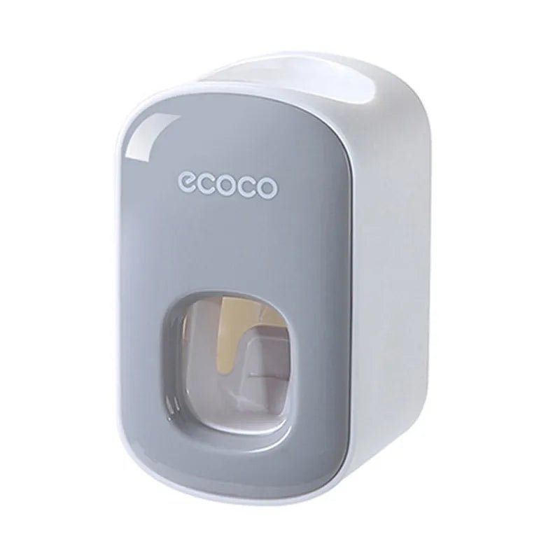 Gray and white toothbrush holder with 'ecoco' branding
