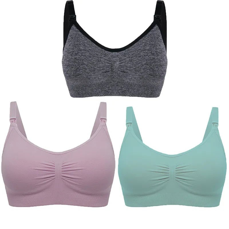 3pc Maternity Nursing Bra Set - Seamless, Breathable Cotton image
