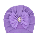 Shiny Rhinestone Bowknot Baby Turban - Soft Cotton Cap - Light Purple image