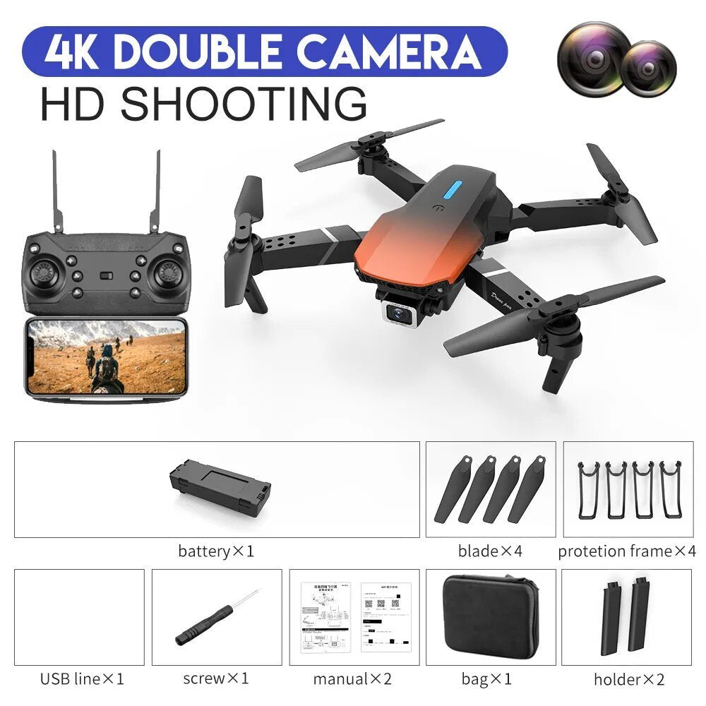 E525 E88 Pro WiFi FPV drone battery and accessory set final view for RC flying gift.