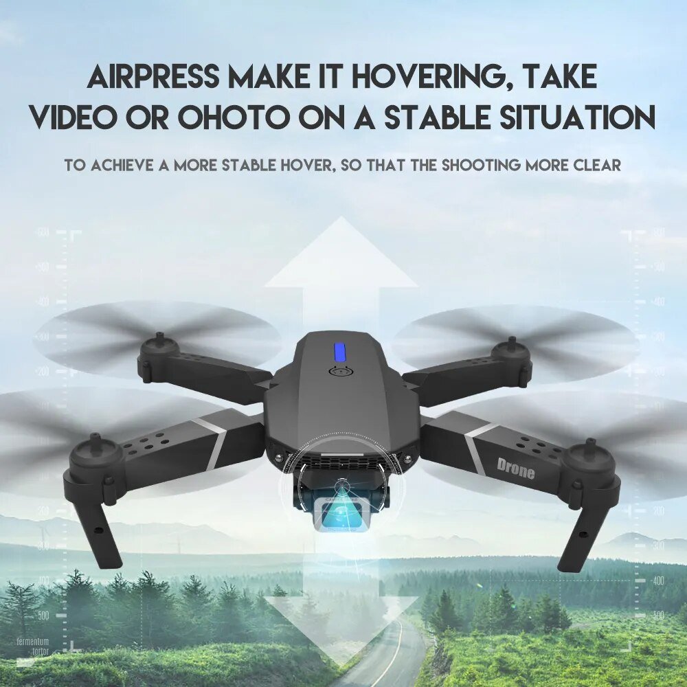 E525 E88 Pro WiFi FPV drone hovering steadily for stable video and photo capture.