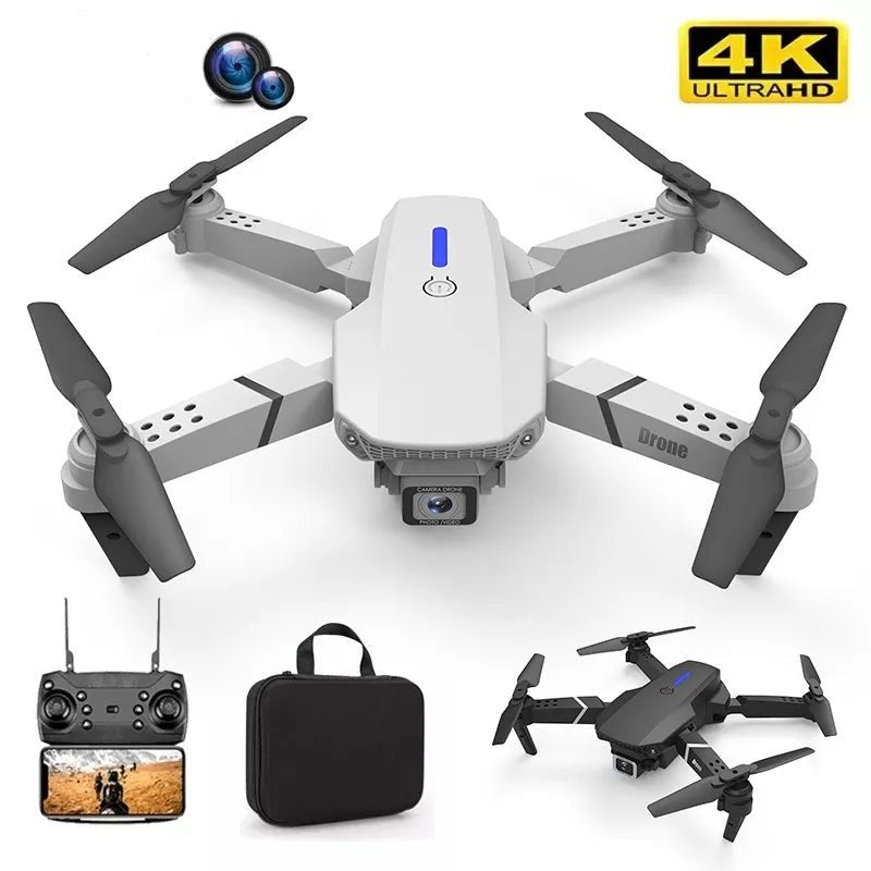E525 E88 Pro WiFi FPV Drone with 4K camera, remote control, and carrying case for outdoor flying gift.