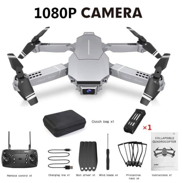 E68 drone 1080P camera version with accessories as a beginner kit for first-time pilots and kids gifts.