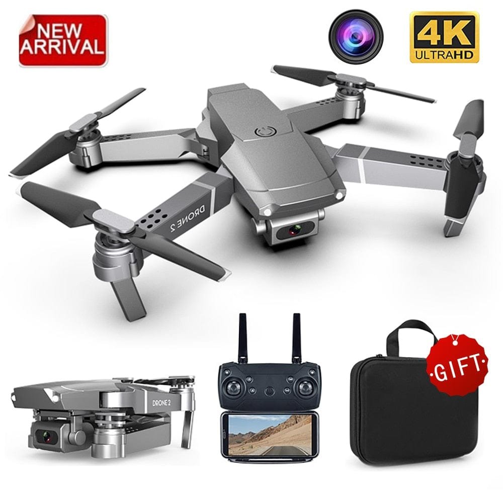 E68 drone bundle with 4K camera, remote control, and carry case for gifting and ready-to-fly outdoor use.