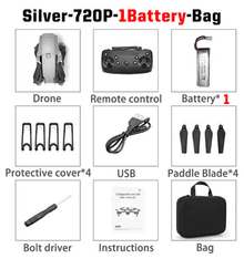 E68 drone package contents list showing what is included so buyers know the kit before their first flight.