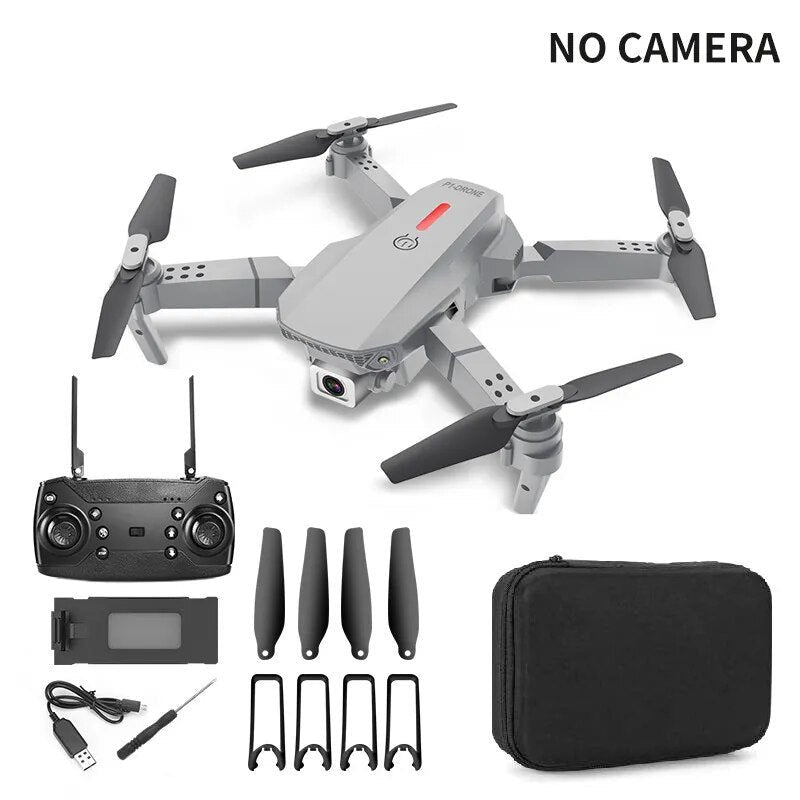E88 4K Foldable RC Drone accessory set with propellers and remote control for RC gift toy use.