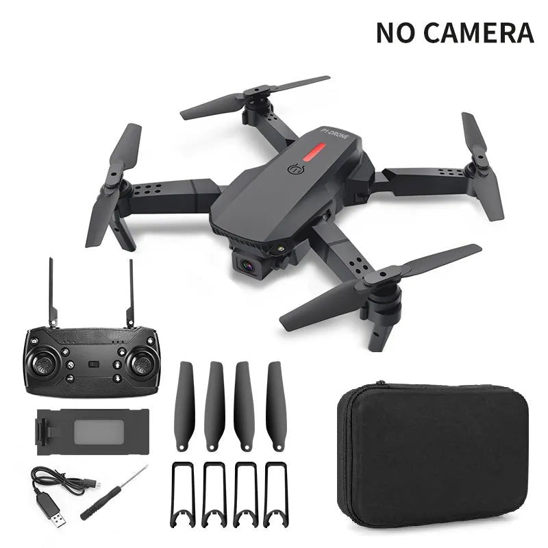 Black E88 4K Foldable RC Drone accessory kit top view for foldable RC gift toy.