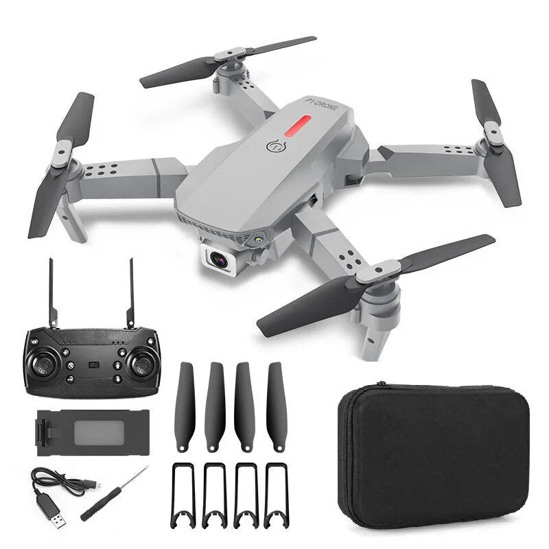 E88 4K Foldable RC Drone remote control, battery, and propeller kit for RC flying gift.