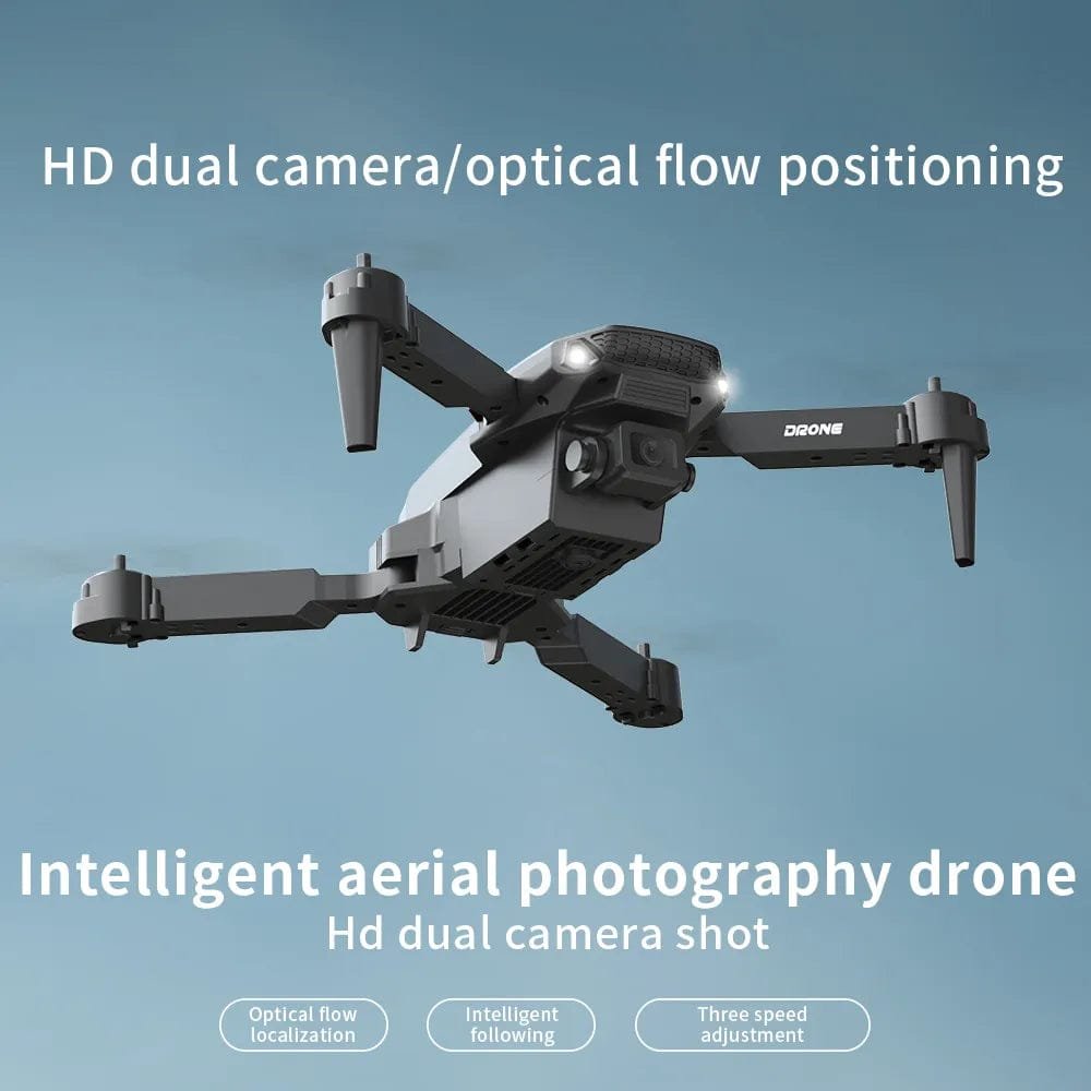 E88 Pro drone feature overview graphic outlining flight highlights for beginners planning their first flights.