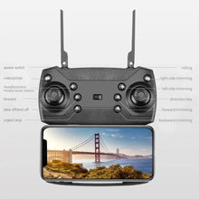 E88 Pro Drone remote control with smartphone holder for hands-on flying and live video viewing.