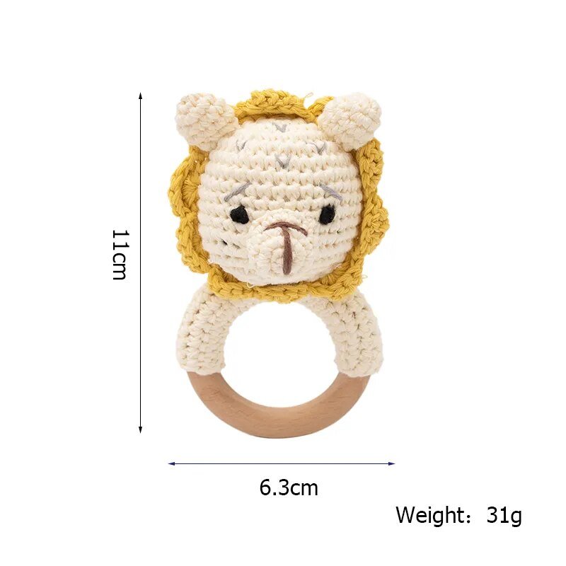 1PC Crochet Animal Wooden Teether & BPA-Free Rattle - 1PC Lion image