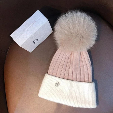 Natural Mink Pom Pom Beanie - Wool, Ear Protection, Kids image 8