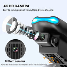 E99 K3 Pro drone 4K HD dual-camera lens close-up for aerial photography and video recording.