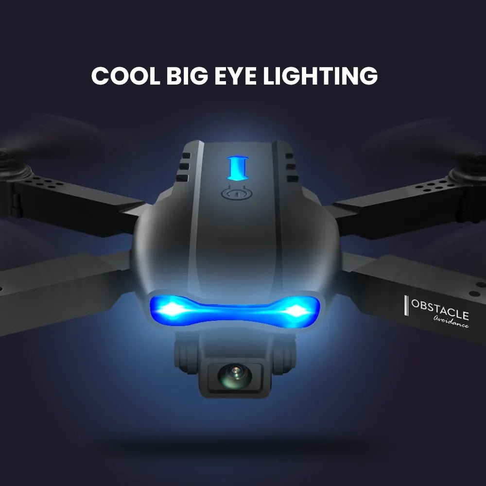 E99 K3 Pro drone with blue LED lighting for night flying and low-light outdoor use.