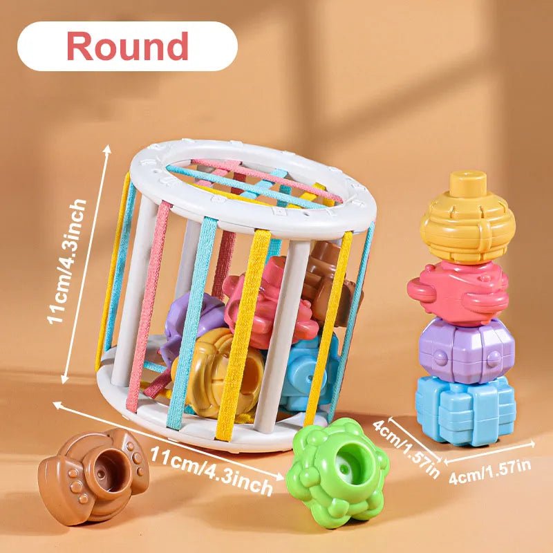 Early Learning Montessori Shape Sorting Blocks with a round activity center for infant development play.