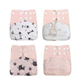 Four baby diapers with animal prints 