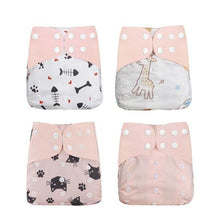 Four baby diapers with animal prints 