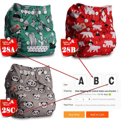 Easy to clean washable reusable cloth pocket diaper shown for reusable diapering during outings, naps, and daily wear.