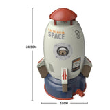 Toy rocket ship with a bear design on a white background