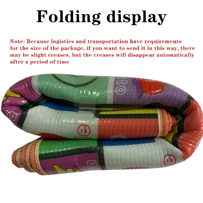 Eco-Friendly EPE baby crawling mat shown folded and packaged for convenient shipping and storage.