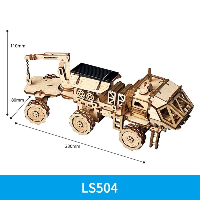 Eco-friendly wooden tractor gear puzzle model from the DIY kit for farm-loving kids building their first mechanical model.