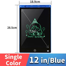 12-inch blue digital drawing tablet with measurements and a sample drawing.
