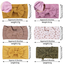 Set of baby headbands with bow designs, measurements, and weights displayed.