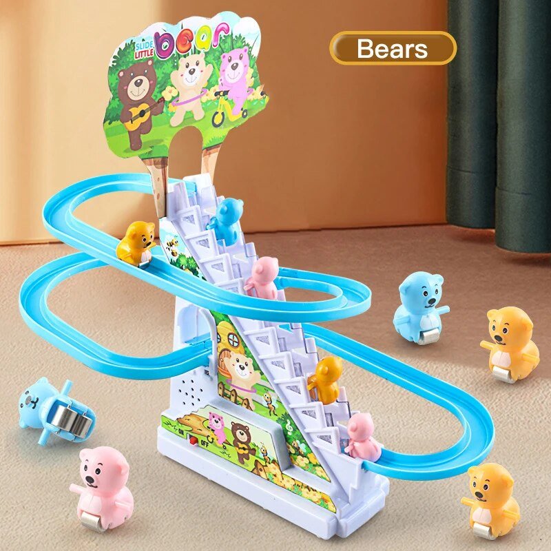 Electric bear track rail toy variant with colorful track and LED lights for kids play.