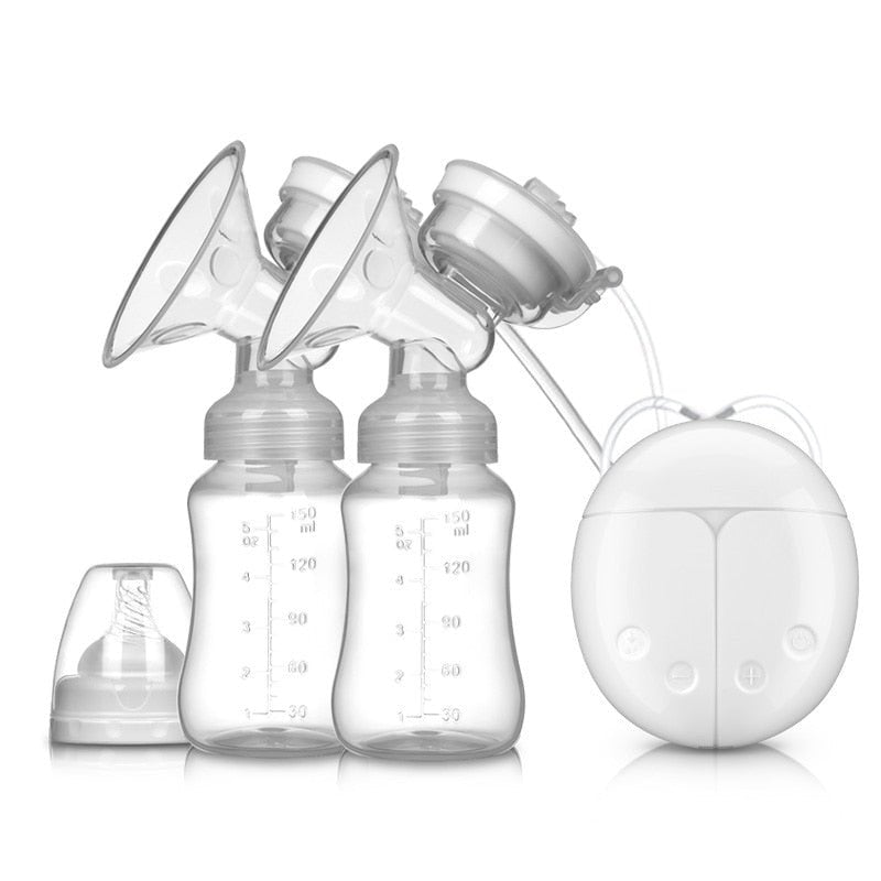Electric breast pump with milk bottle shown for daily breastfeeding support and milk storage.