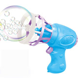 Blue bubble gun with bubbles.