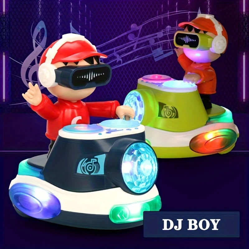 Blue and green dancing DJ boy toys with light-up booths and music notes in the background