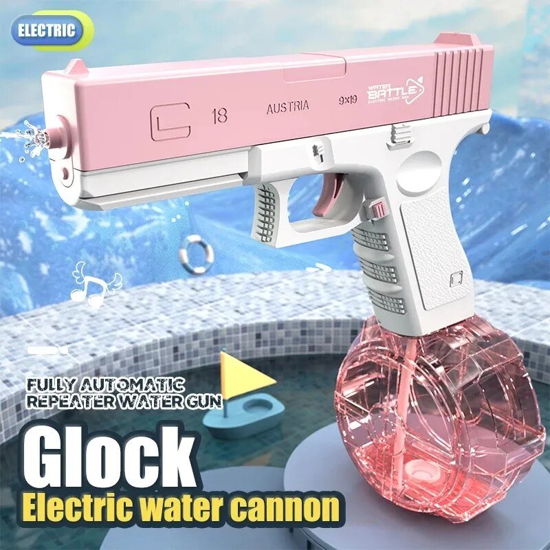 Pink and white electric water gun 