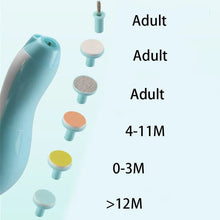Electric baby nail trimmer with replacement filing caps for ongoing nail care.