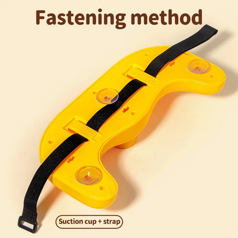 Yellow bracket with a black strap and suction cups under the heading Fastening method