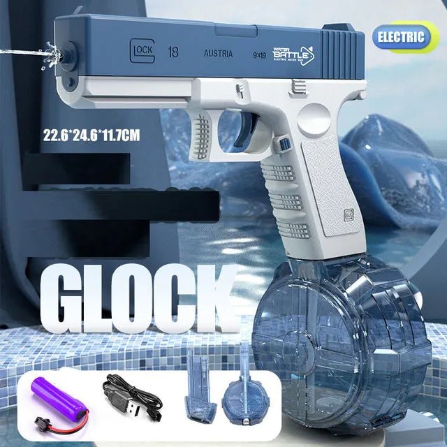 Glock-style water gun with electric components.