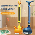 Electronic Erhu instrument toy shown in orange-yellow and blue-white color sets for kids musical play.