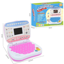 Electronic Kids Learning Computer toy shown with packaging and size details for gift planning.