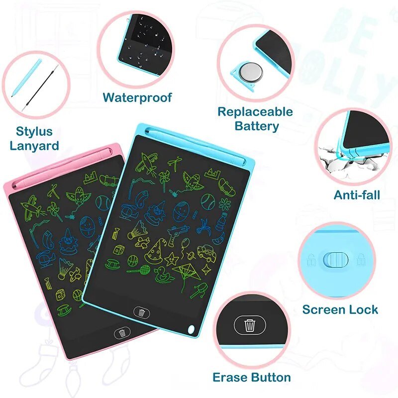 Erasable LCD doodle board drawing tablet for kids sketching, note scribbling, and low-mess creative play.