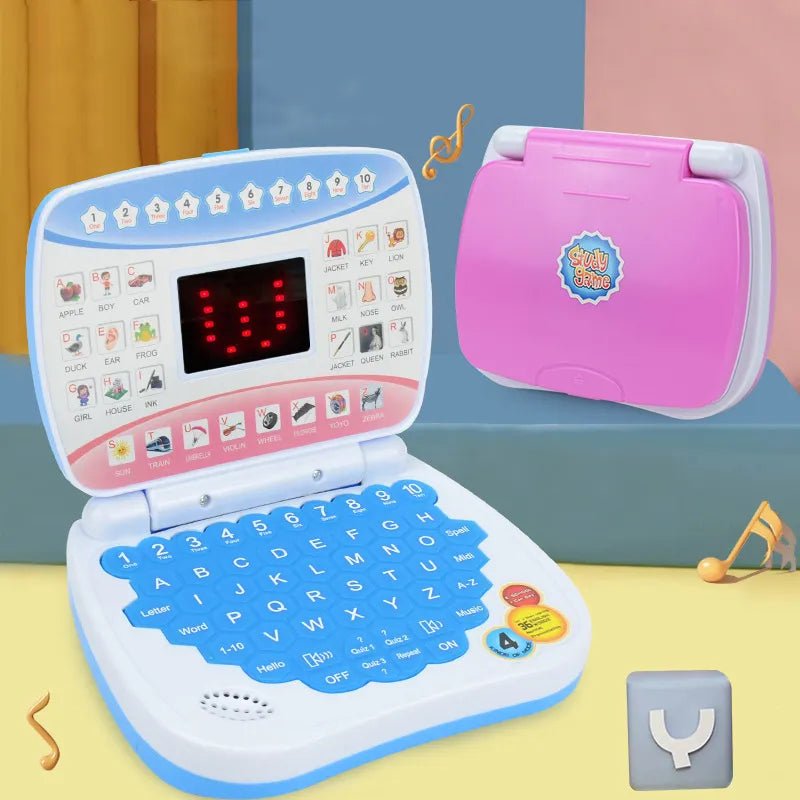 Electronic Preschool Learning Laptop toy with colorful keyboard for toddlers exploring first words and numbers.
