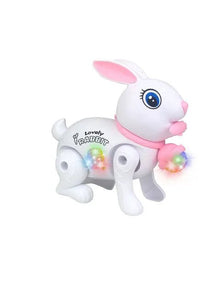 Electronic walking rabbit toy with colorful lights for interactive music and light play.