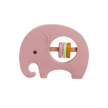 Elephant Silicone Teether rattle in pink for baby girls to grasp and chew safely while teething.