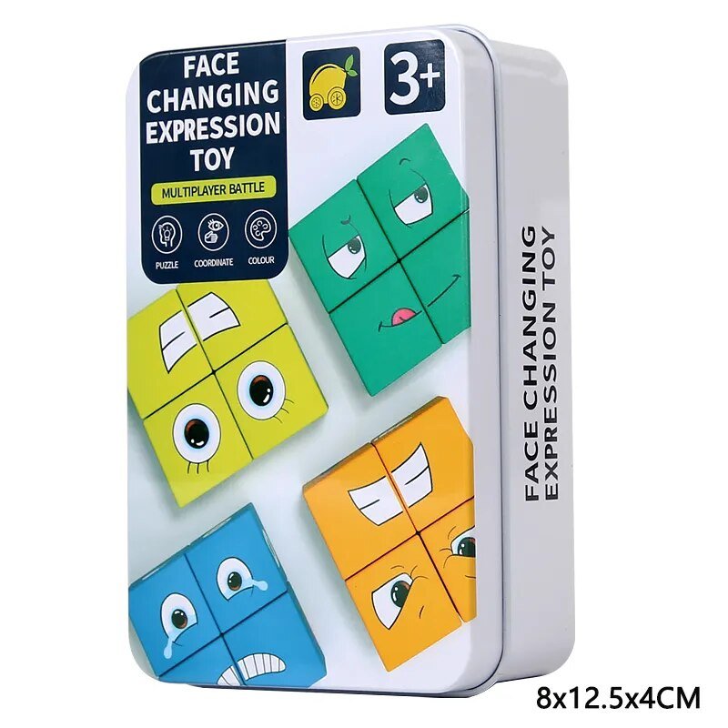 Face-changing expression toy packaging with colorful face pieces 