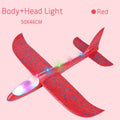 Red airplane with LED lights.