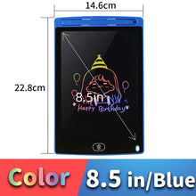 8.5-inch blue digital drawing tablet with dimensions and a sample drawing on screen.