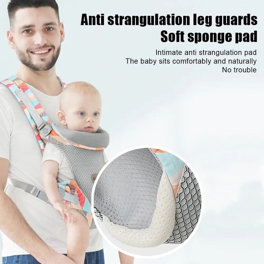 Baby carrier leg guards and soft padded support that keep infants comfortable and secure during long carrying sessions.
