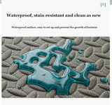 Text on waterproof surface with blue liquid and textured background